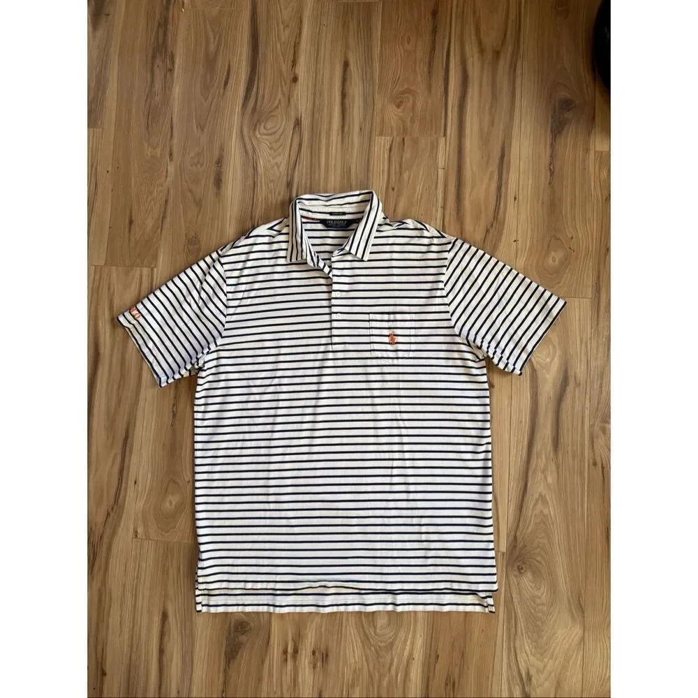 Polo Golf Ralph Lauren Mens Blue White Striped Stretch Lisle Polo Shirt XL